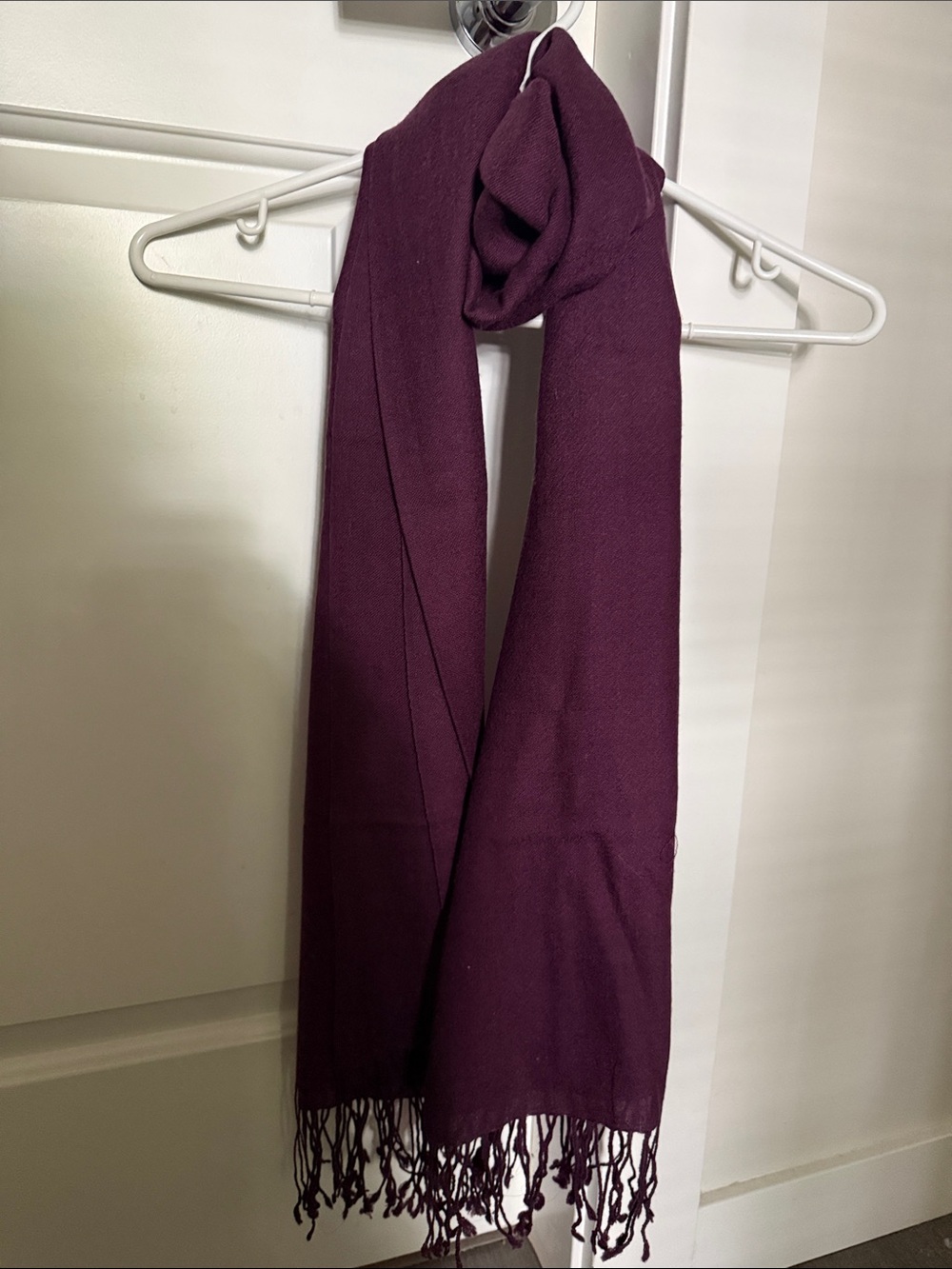 Vintage Plum 100% Pure Wool Oversized Blanket Scarf Tassel Fringe XL
